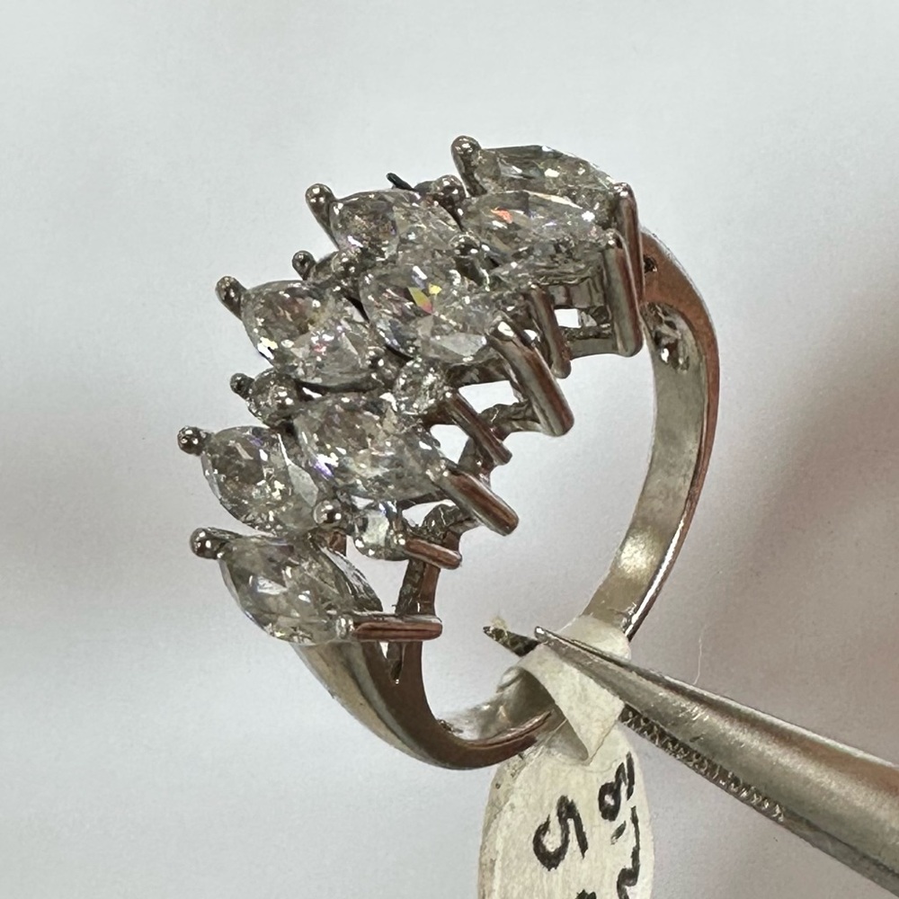 Silver Tone White Crystal Marquise Multi-Stone Ring